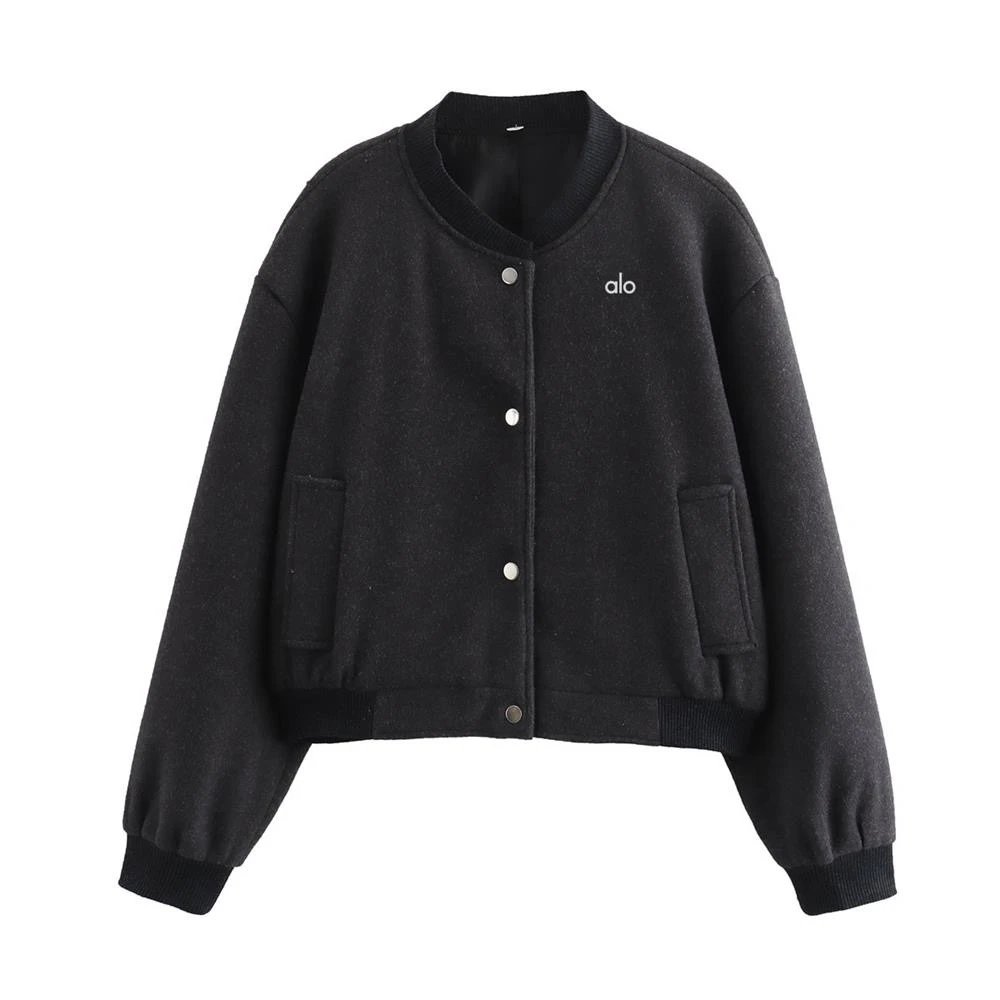 Alo Yoga Jackets Cropped snap-button bomber jacket — Black