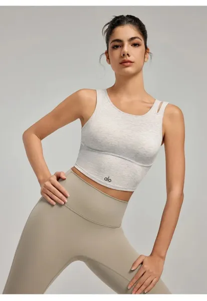 Alo Yoga Essential Crop Top Gray Activewear - 18