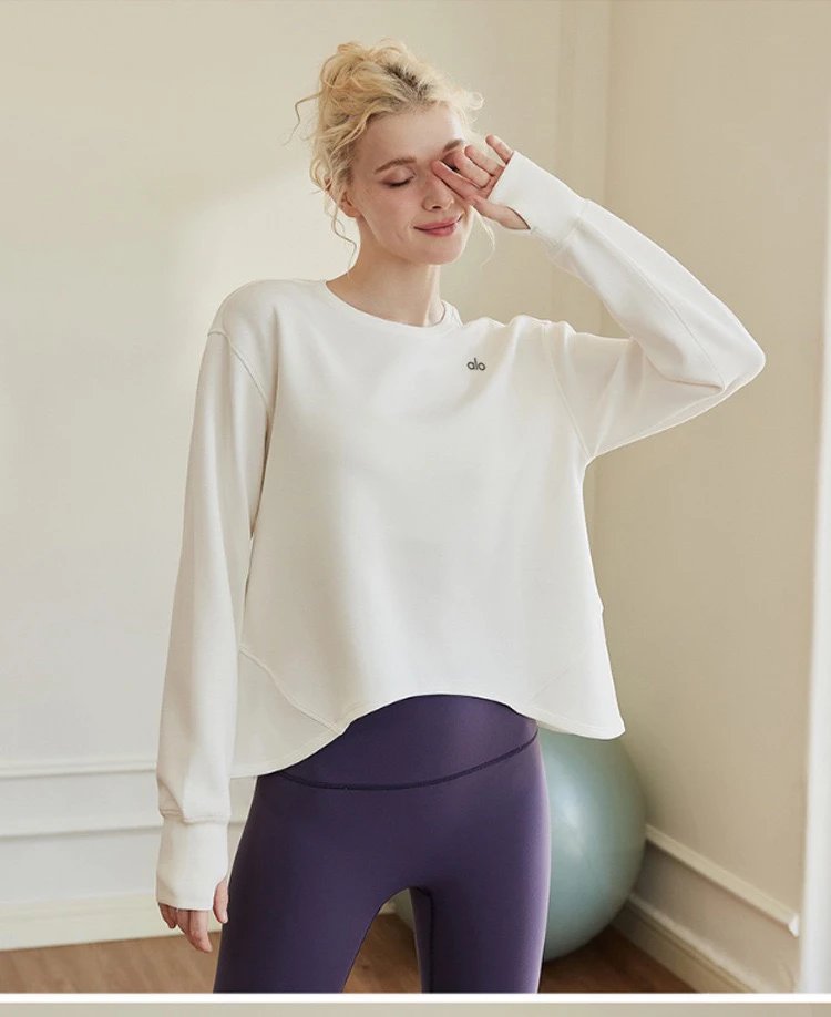 Alo Yoga Cropped Long Sleeve Top Brown Activewear - 20