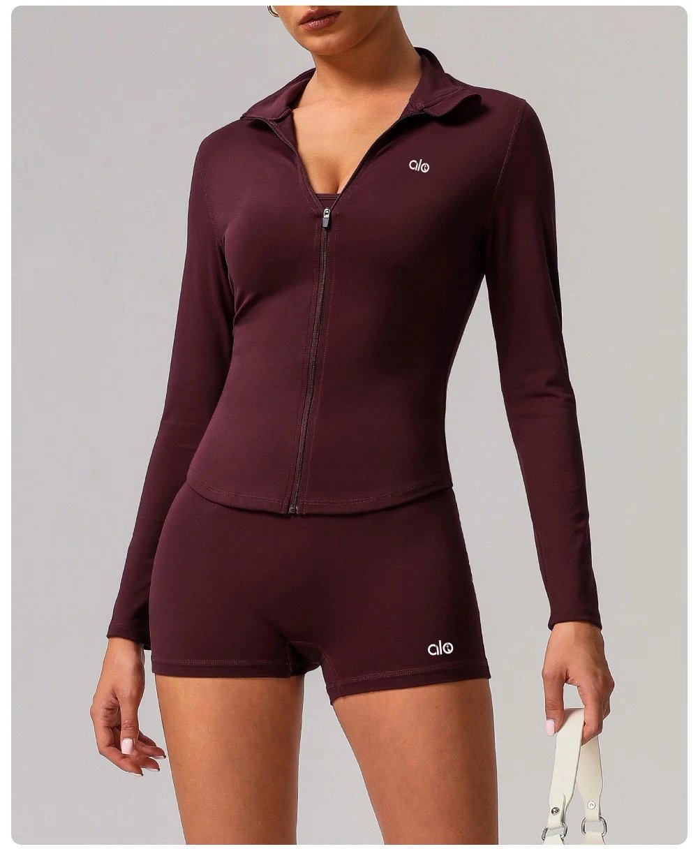 Alo Long Sleeve Zip-Up Jacket Teal Activewear Set - 23