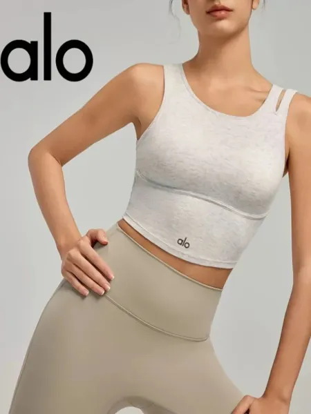 Alo Yoga Essential Crop Top Gray Activewear - 7