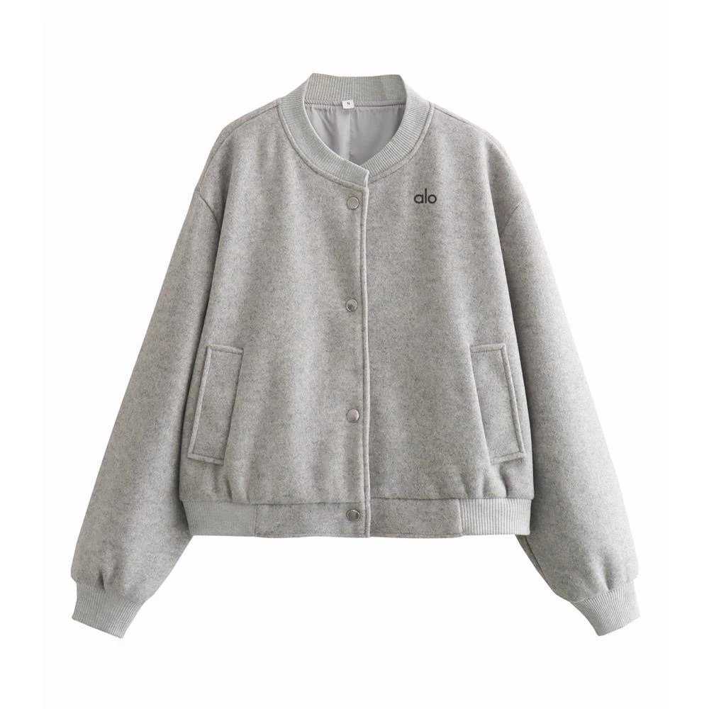 Alo Yoga Jackets Cropped snap-button bomber jacket — Light Grey