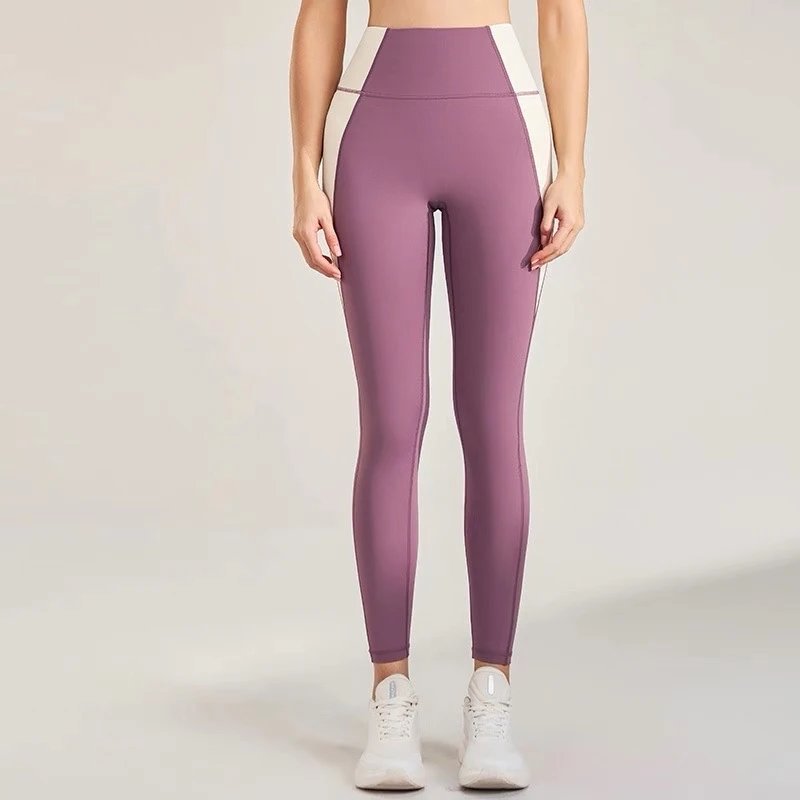 Alo Yoga Trousers High-Waisted Contrast-Panel Leggings — purple