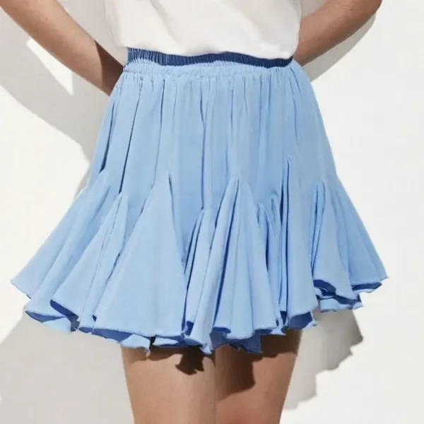 Design Pleated Tiered Skirt Light Blue Skirt - 1