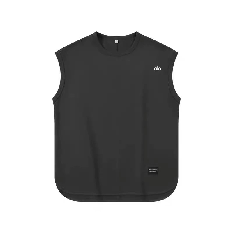 Alo Vests Sleeveless crewneck cotton vest with curved hem — Dark gray