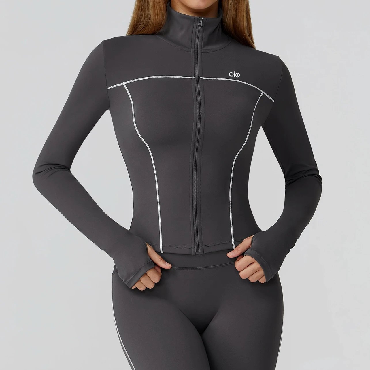 Alo Jackets Full-Zip Contrast-Piping Jacket with Thumbholes image 7