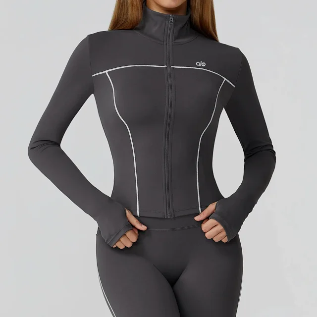 Alo Jackets Full-Zip Contrast-Piping Jacket with Thumbholes product detail image 7