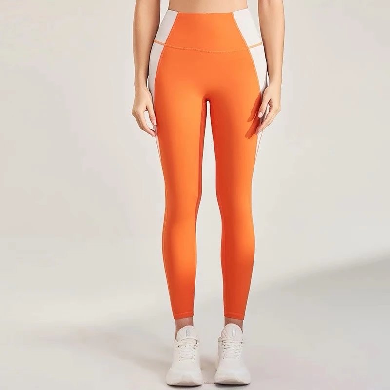 Alo Yoga Trousers High-Waisted Contrast-Panel Leggings — Orange-red