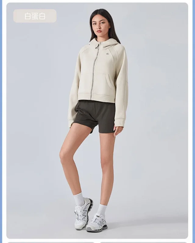 Alo Yoga Hoodies & Sweatshirts Cropped zip-front hooded sweatshirt with kangaroo pockets product detail image 19