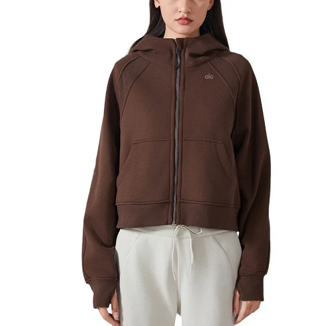 Alo Yoga Hoodies & Sweatshirts Cropped zip-front hooded sweatshirt with kangaroo pockets product detail image 5