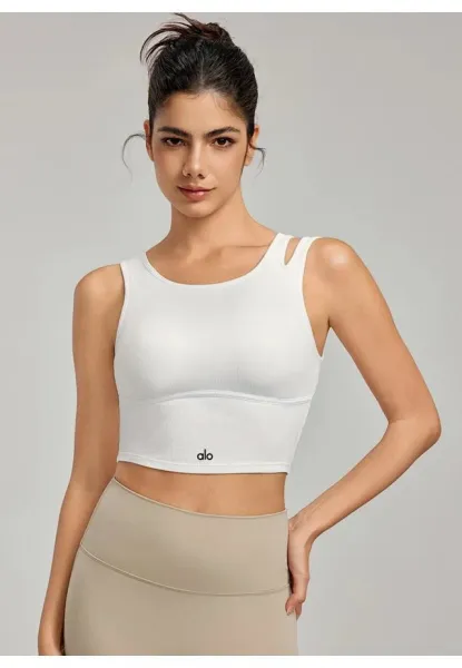 Alo Yoga Essential Crop Top Gray Activewear - 17