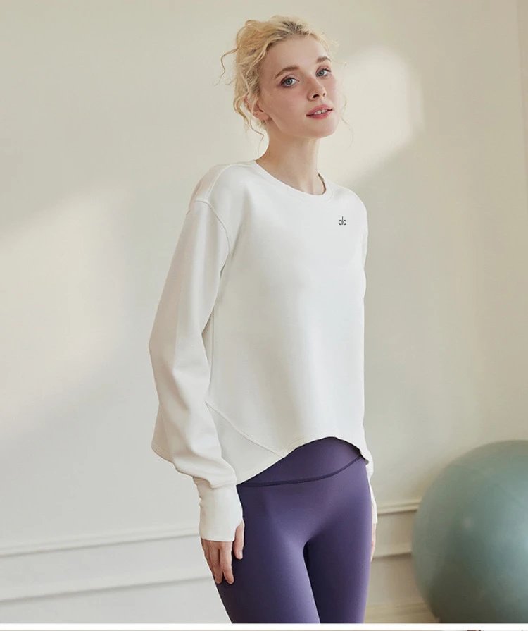 Alo Yoga Cropped Long Sleeve Top Brown Activewear - 21