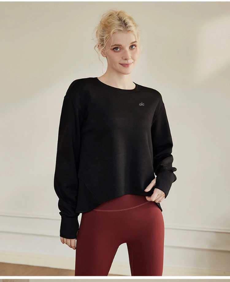 Alo Yoga Cropped Long Sleeve Top Brown Activewear - 24