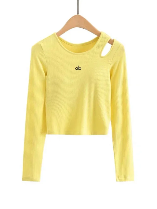 Alo Yoga Shirts Ribbed long-sleeve cropped top with shoulder cutout product detail image 4