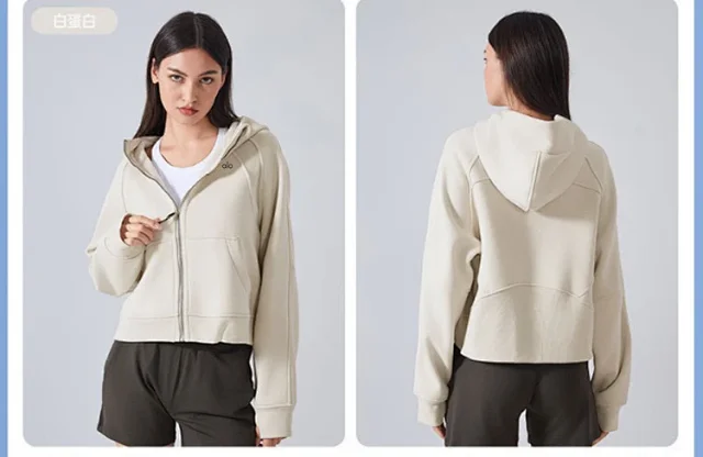 Alo Yoga Hoodies & Sweatshirts Cropped zip-front hooded sweatshirt with kangaroo pockets product detail image 20