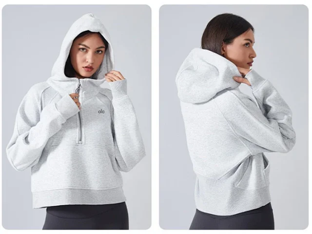 Alo Yoga Hoodies & Sweatshirts Quarter-Zip Pullover Hoodie with Kangaroo Pocket product detail image 25