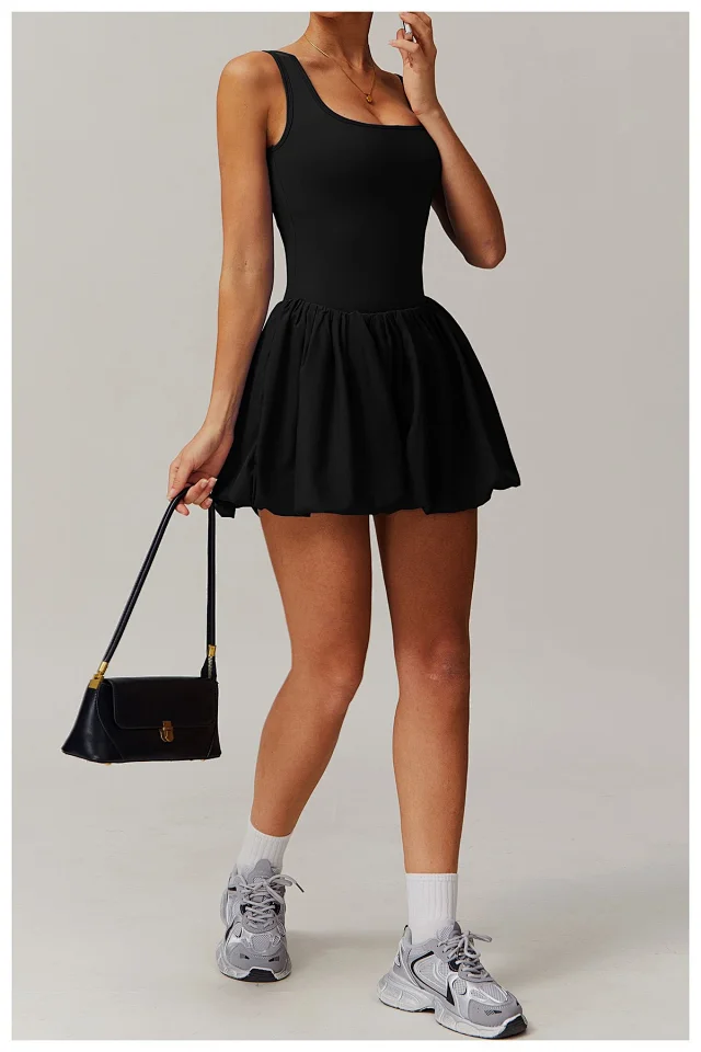 Alo Yoga Dresses Square-Neck Bubble-Skirt Athletic Dress with Built-In Shorts product detail image 36