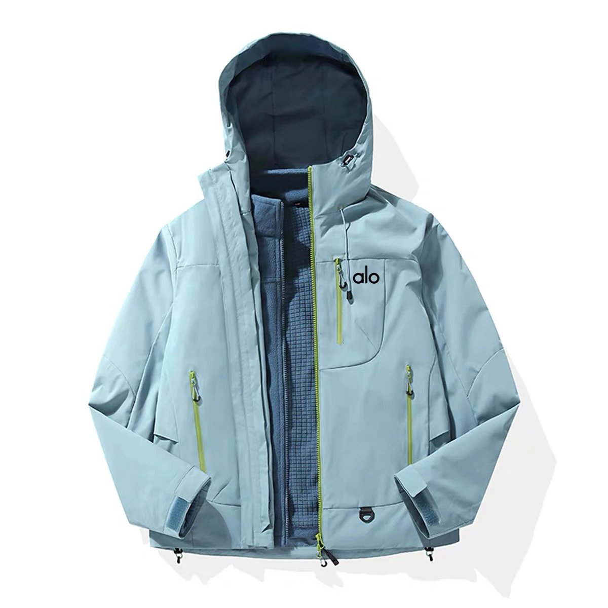 Alo Aurora Purple 3-in-1 Hooded Jacket with Lime Green Liner Outerwear - 15