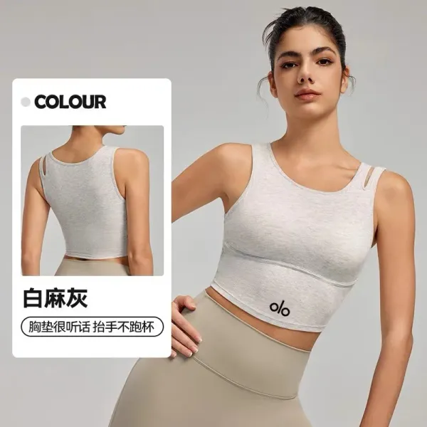 Alo Yoga Essential Crop Top Gray Activewear - 11