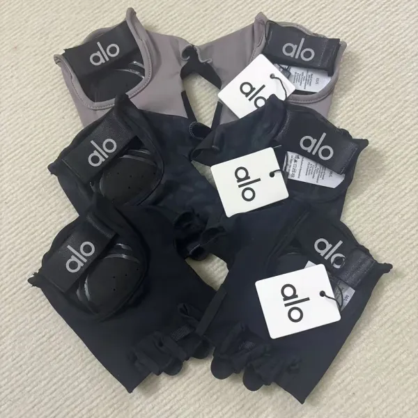 Alo Yoga Performance Fingerless Gloves Gray / Black - 15