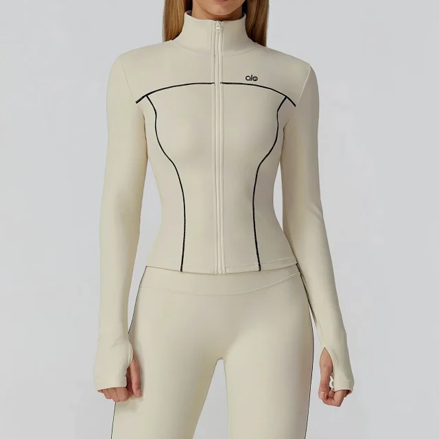 Alo Jackets Full-Zip Contrast-Piping Jacket with Thumbholes product detail image 8