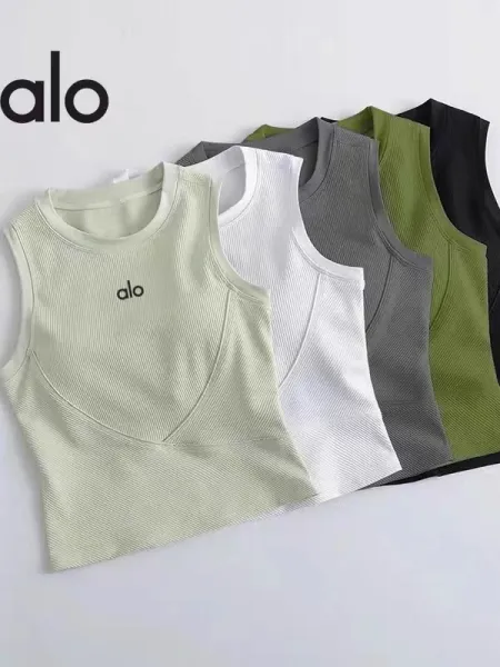 Alo Ribbed Crop Tank Top Mint Green Vest Top - 4