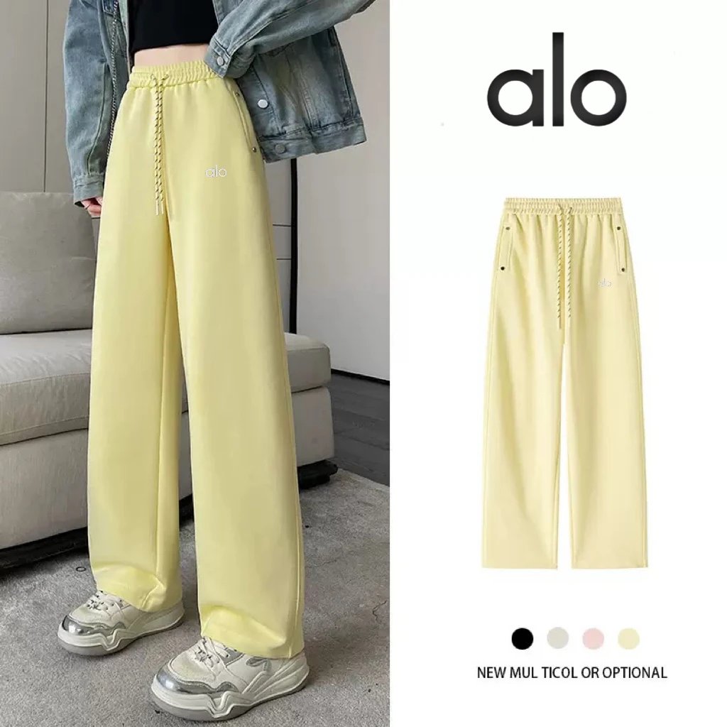 Alo Trousers Wide-leg drawstring with rivet pockets — Yellow