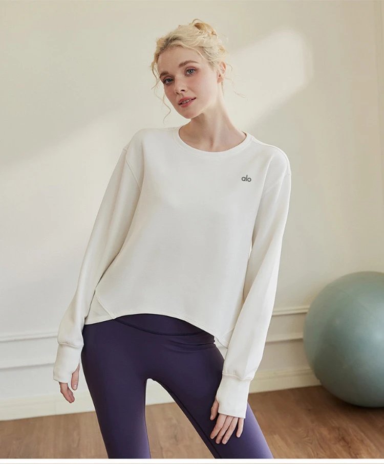 Alo Yoga Cropped Long Sleeve Top Brown Activewear - 19