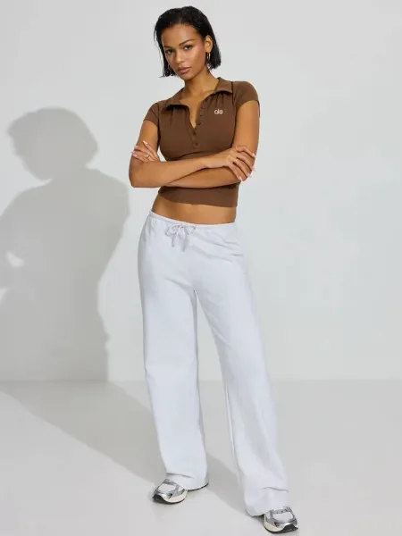 Alo Yoga Cropped Polo Top Brown - 15