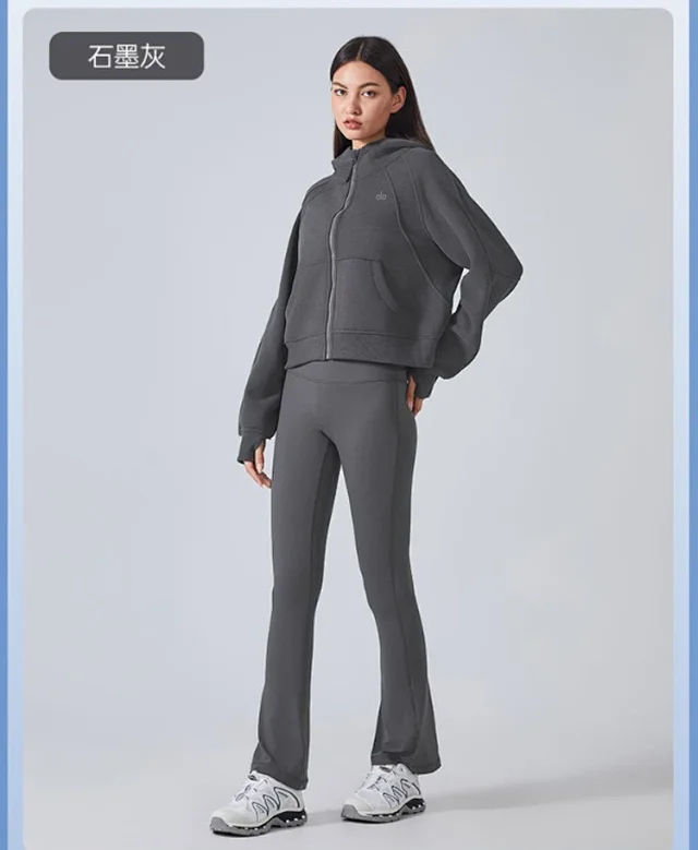 Alo Yoga Hoodies & Sweatshirts Cropped zip-front hooded sweatshirt with kangaroo pockets product detail image 28