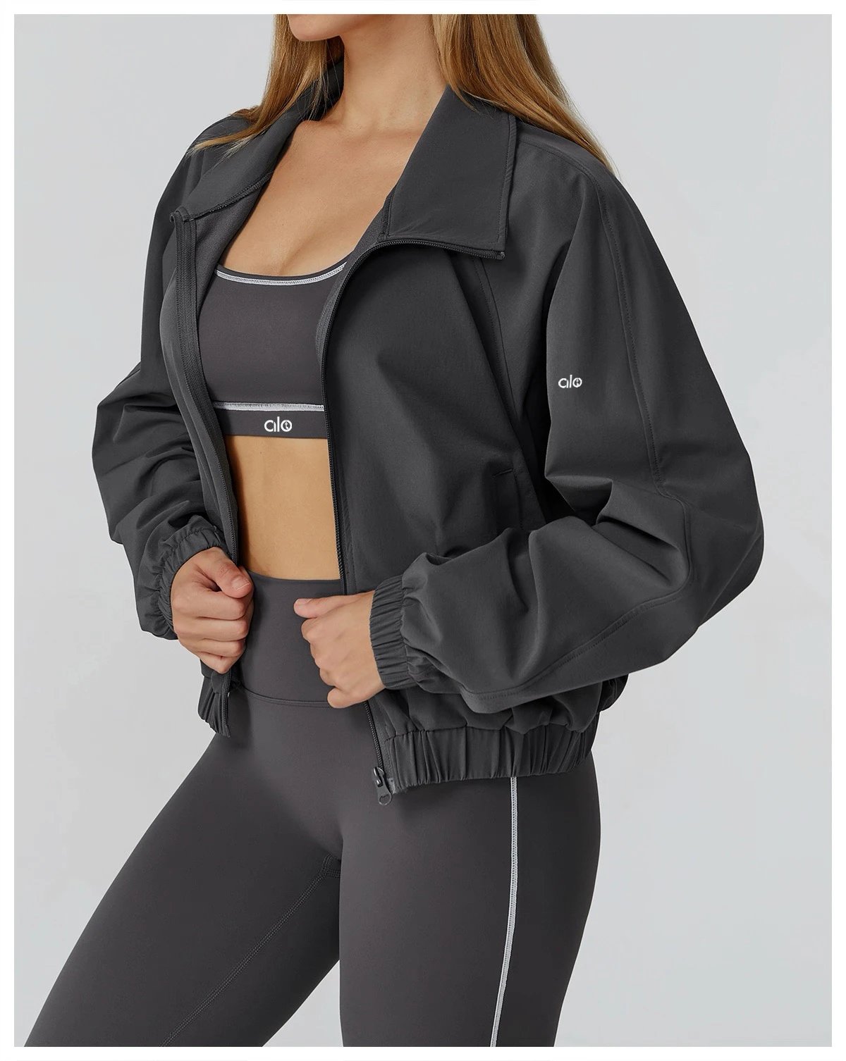 Alo Windbreaker Navy Blue Cropped Jacket Outerwear - 28