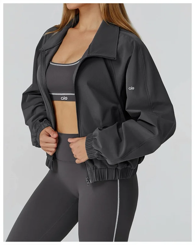 Alo Yoga Jackets Cropped Zip-Up Jacket with Stand Collar product detail image 27
