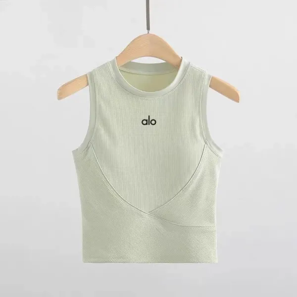 Alo Ribbed Crop Tank Top Mint Green Vest Top - 7