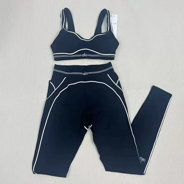 Alo Yoga Matching Sets Sports Bra and High-Waisted Leggings Set with Contrast Piping product detail image 14
