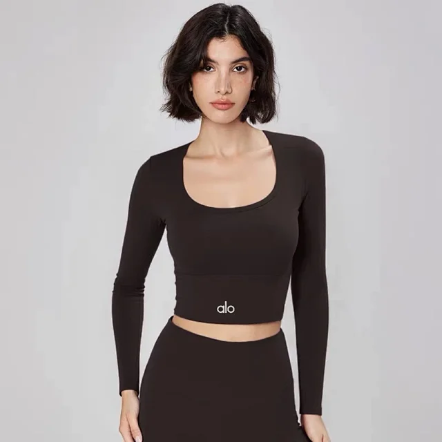 Alo Yoga Shirts Women's long-sleeve cropped athletic top with built-in bra product detail image 7