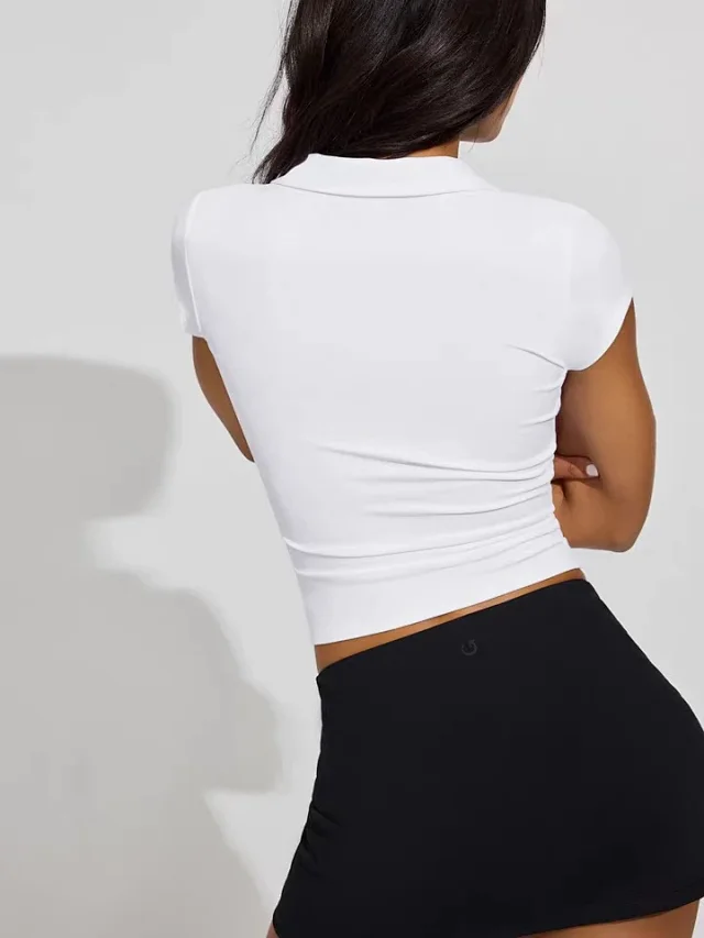 Alo Yoga Shirts Fitted cropped short-sleeve polo shirt product detail image 11