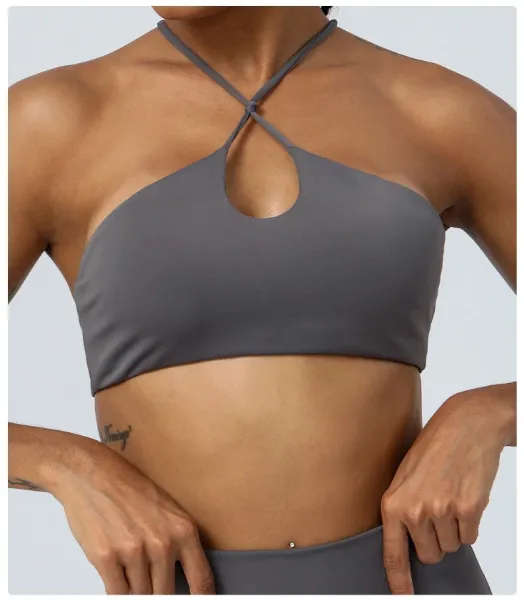Alo Halter Cutout Sports Bra Gray Activewear - 24