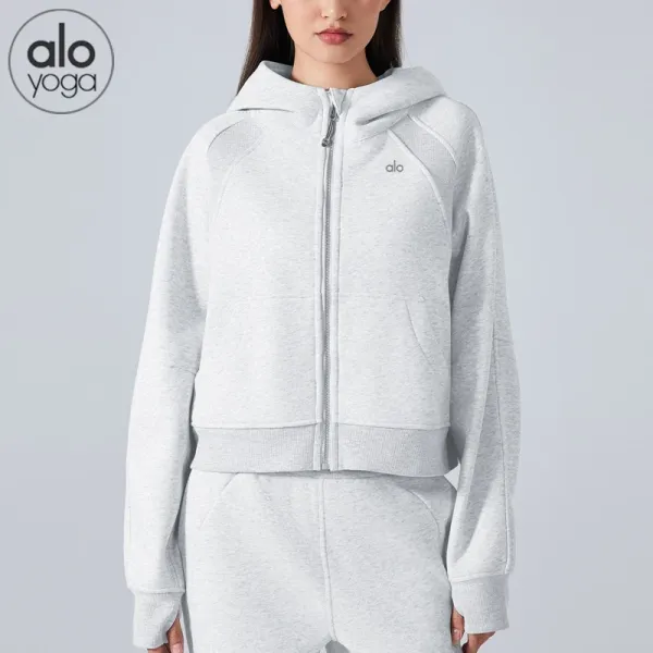 Alo Yoga Hooded Zip-Up Sweatshirt Sage Green Hoodie - 10