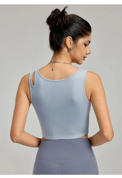 Alo Yoga Essential Crop Top Gray Activewear - 15