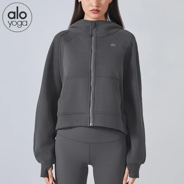 Alo Yoga Hoodies & Sweatshirts Cropped zip-front hooded sweatshirt with kangaroo pockets product detail image 8