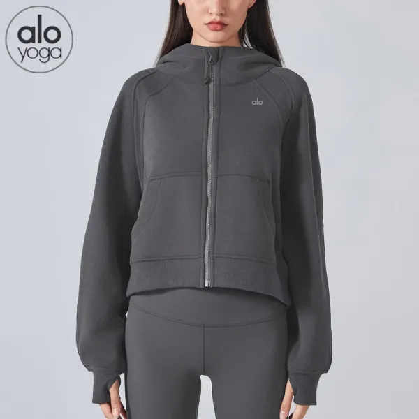 Alo Yoga Hooded Zip-Up Sweatshirt Sage Green Hoodie - 9