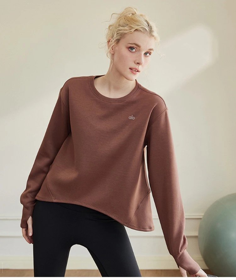 Alo Yoga Cropped Long Sleeve Top Brown Activewear - 18