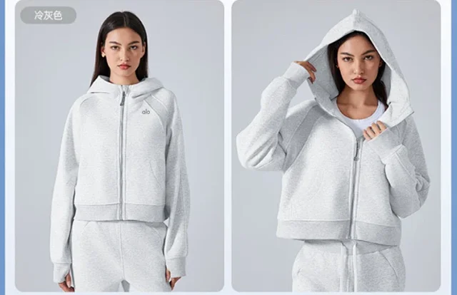 Alo Yoga Hoodies & Sweatshirts Cropped zip-front hooded sweatshirt with kangaroo pockets product detail image 27