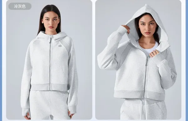Alo Yoga Hooded Zip-Up Sweatshirt Sage Green Hoodie - 28