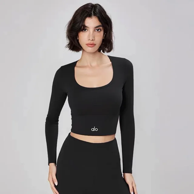 Alo Yoga Shirts Women's long-sleeve cropped athletic top with built-in bra product detail image 8