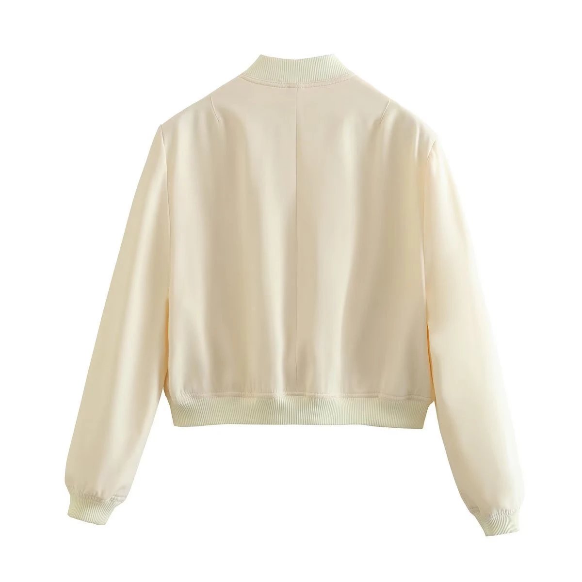 Alo Cropped Bomber Jacket Beige Outerwear - 16