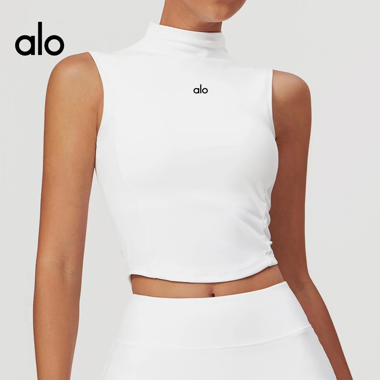 Alo White High Neck Crop Top