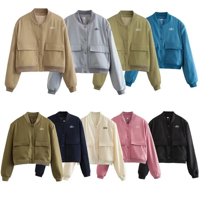 Alo Yoga Jackets Cropped bomber jacket with flap pockets product detail image 17
