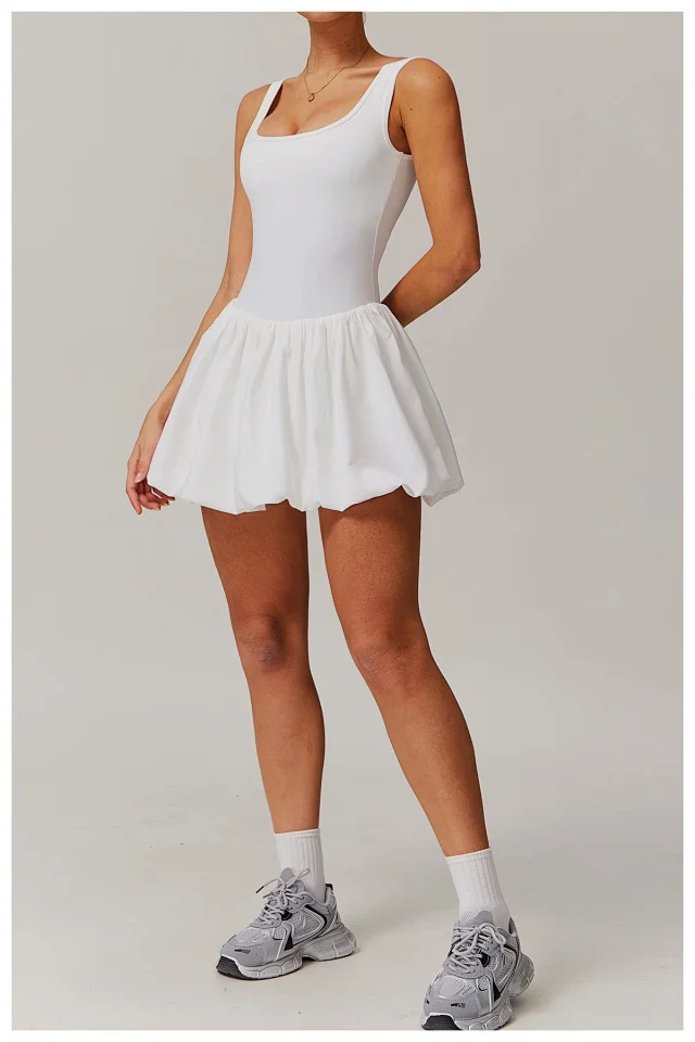 Alo Yoga Dresses Square-Neck Bubble-Skirt Athletic Dress with Built-In Shorts product detail image 16