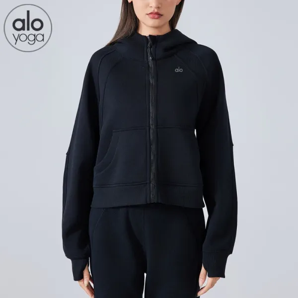 Alo Yoga Hooded Zip-Up Sweatshirt Sage Green Hoodie - 8